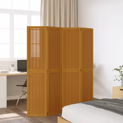 Divisorio Ambienti 4 Pannelli Marrone Legno Massello Paulowniacod mxl 91496 - Vista aggiuntiva 3
