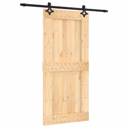 Porta Scorrevole con Set Hardware 95x210 cm Legno Massello Pinocod mxl 94192 - Vista aggiuntiva 2