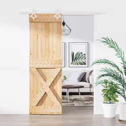 Questa porta scorrevole in legno massello di pino è progettata per arricchire la zona d'ingresso della vostra casa e anche pe ...