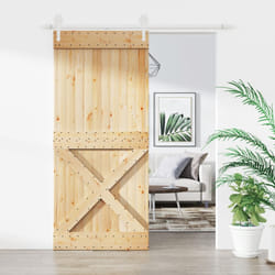 Porta Scorrevole con Set Hardware 90x210 cm Legno Massello Pinocod mxl 70189