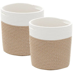 Cestini Portaoggetti 2pz Marrone e Bianco Ø28x28 cm in Cotone Vidaxl