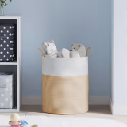 Cestino Portaoggetti Beige e Bianco Ø38x46 cm in Cotonecod mxl 132629 - Vista aggiuntiva 3