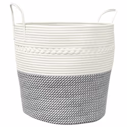 Cestino Portaoggetti Grigio e Bianco Ø43x38 cm in Cotonecod mxl 108829 - Vista aggiuntiva 2