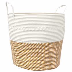 Cestino Portaoggetti Marrone e Bianco Ø43x38 cm in Cotonecod mxl 132798 - Vista aggiuntiva 2