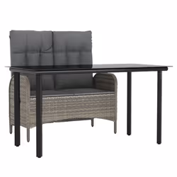 Set da Pranzo da Giardino 2 pz con Cuscini in Polyrattan Grigiocod mxl 128300 - Vista aggiuntiva 2