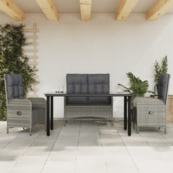 Set da Pranzo da Giardino 4 pz con Cuscini in Polyrattan Grigiocod mxl 125018