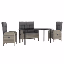 Set da Pranzo da Giardino 4 pz con Cuscini in Polyrattan Grigiocod mxl 125018 - Vista aggiuntiva 2