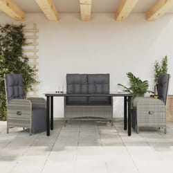 Set da Pranzo da Giardino 4 pz con Cuscini in Polyrattan Grigiocod mxl 77130
