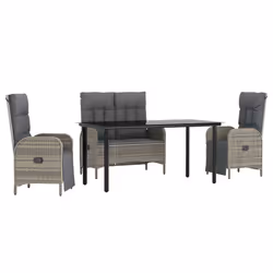 Set da Pranzo da Giardino 4 pz con Cuscini in Polyrattan Grigiocod mxl 77130 - Vista aggiuntiva 2
