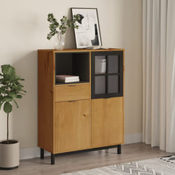vidaXL Credenza con Anta in Vetro FLAM 92x40x122,5 cm in Legno di Pino
