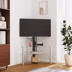 Questo supporto TV angolare combina una staffa TV e un tavolino a 3 livelli in un'unica soluzione, offrendo una soluzione pra ...