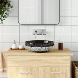 Lavabo da Appoggio Nero e Blu Rotondo Φ41x14 cm Ceramica vidaXL 90688