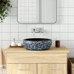 Lavabo da Appoggio Nero e Blu Rotondo Φ41x14 cm Ceramica Vidaxl 50456