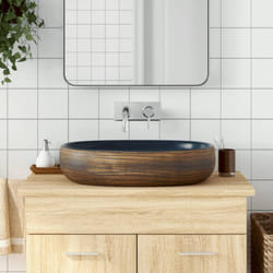 Lavabo da Appoggio Marrone e Blu Ovale 59x40x14 cm Ceramica Vidaxl 29835