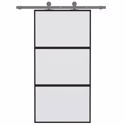 vidaXL Porta Scorrevole Nera 102,5x205 cm Vetro Temperato e Alluminio - Vista aggiuntiva 3