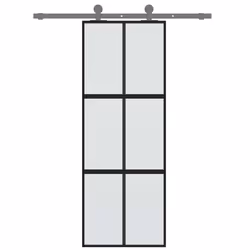 Porta Scorrevole Nera 76x205 cm in Vetro Temperato e Alluminiocod mxl 83816 - Vista aggiuntiva 3