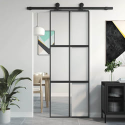 Porta Scorrevole Nera 76x205 cm in Vetro Temperato e Alluminiocod mxl 107776