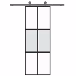 Porta Scorrevole Nera 76x205 cm in Vetro Temperato e Alluminiocod mxl 107776 - Vista aggiuntiva 3