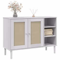 Credenza SENJA Aspetto Rattan Bianco 112x40x80 cm Massello Pinocod mxl 132227 - Vista aggiuntiva 3