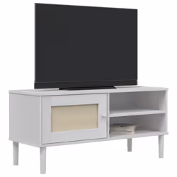 Mobile TV SENJA Aspetto Rattan Bianco 106x40x49 Massello Pinocod mxl 132427 - Vista aggiuntiva 3