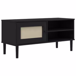 vidaXL Mobile TV SENJA Aspetto Rattan Nero 106x40x49 cm Massello Pino - Vista aggiuntiva 2