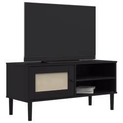 vidaXL Mobile TV SENJA Aspetto Rattan Nero 106x40x49 cm Massello Pino - Vista aggiuntiva 3
