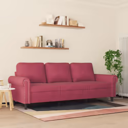 vidaXL Divano a 3 Posti Rosso Vino 180 cm in Velluto - Vista aggiuntiva 3