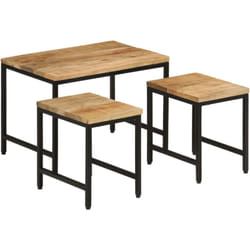 Tavolini a Incastro 3 pz Legno Massello di Mango Grezzo e Ferro Vidaxl 99840