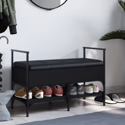 Panca Portaoggetti Nera 85,5x42x57,5 cm in Legno Multistratocod mxl 133643 - Vista aggiuntiva 3