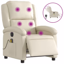 Poltrona Massaggiante Elettrica Reclinabile Crema Similpellecod mxl 91852 - Vista aggiuntiva 2