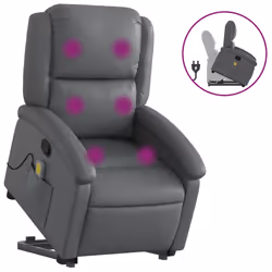 Poltrona Alzapersona Reclinabile Massaggio Grigio Similpellecod mxl 85095 - Vista aggiuntiva 2