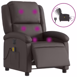 vidaXL Poltrona Massaggi Reclinante Elettrica Marrone Scuro Vera Pelle - Vista aggiuntiva 2