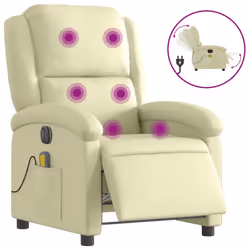 Poltrona Massaggiante Elettrica Reclinabile Crema in Vera Pellecod mxl 85677 - Vista aggiuntiva 2