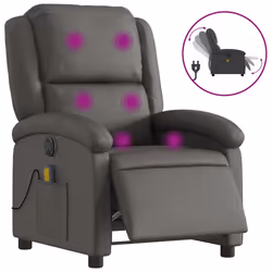 Poltrona Massaggiante Reclinabile Elettrica Grigia Vera Pellecod mxl 109642 - Vista aggiuntiva 2
