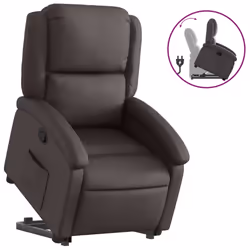 Poltrona Alzapersona Reclinabile Marrone Scuro in Vera Pellecod mxl 109645 - Vista aggiuntiva 2