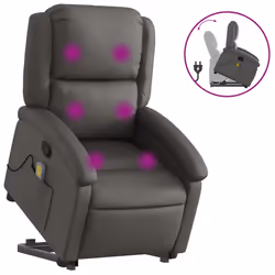 Poltrona Alzapersona Massaggiante Reclinabile Grigia Vera Pellecod mxl 85675 - Vista aggiuntiva 2