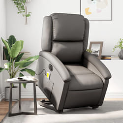 Vidaxl - Poltrona Alzapersona Massaggi Reclinante Elettrica Grigia Pelle