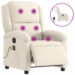 vidaXL Poltrona Massaggiante Reclinabile Elettrica Crema Velluto - Vista aggiuntiva 2