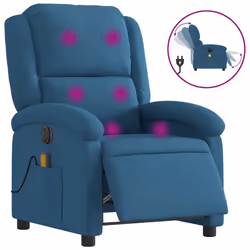 vidaXL Poltrona Massaggiante Reclinabile Elettrica Blu in Velluto - Vista aggiuntiva 2
