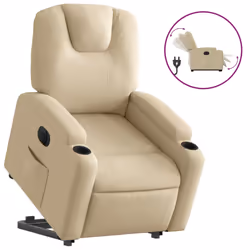 vidaXL Poltrona Alzapersona Reclinabile Elettrica Crema in Tessuto - Vista aggiuntiva 2
