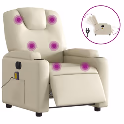vidaXL Poltrona Massaggiante Elettrica Reclinabile Crema Similpelle - Vista aggiuntiva 2