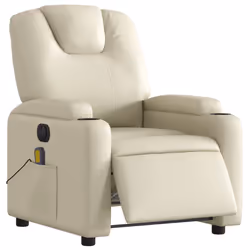 vidaXL Poltrona Massaggiante Elettrica Reclinabile Crema Similpelle - Vista aggiuntiva 3