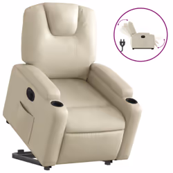 vidaXL Poltrona Alzapersona Reclinabile Crema in Similpelle - Vista aggiuntiva 2