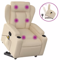Poltrona Alzapersona Massaggiante Reclinabile Crema in Tessutocod mxl 132892 - Vista aggiuntiva 2