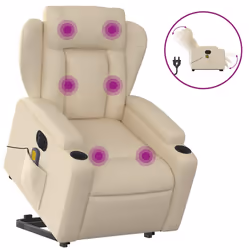 Poltrona Alzapersona Massaggiante Elettrica Crema in Tessutocod mxl 109042 - Vista aggiuntiva 2