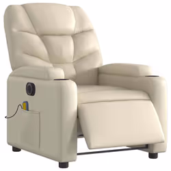 vidaXL Poltrona Massaggiante Elettrica Reclinabile Crema Similpelle - Vista aggiuntiva 3
