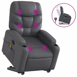 Poltrona Alzapersona Reclinabile Massaggio Grigio Similpellecod mxl 117051 - Vista aggiuntiva 2