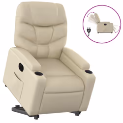 vidaXL Poltrona Alzapersona Reclinabile Crema in Similpelle - Vista aggiuntiva 2