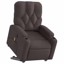 vidaXL Poltrona Alzapersona Massaggi Reclinabile Marrone Scuro Tessuto - Vista aggiuntiva 3