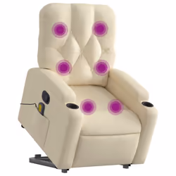 vidaXL Poltrona Alzapersona Massaggiante Reclinabile Crema in Tessuto - Vista aggiuntiva 3